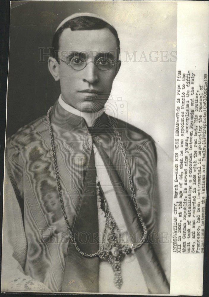 1939 Press Photo Pope Pius XII in 1920 - Historic Images