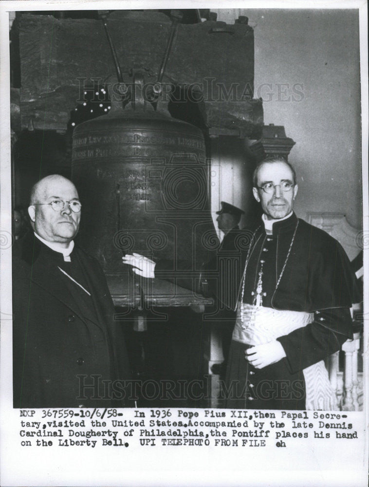 1958 Press Photo 1936 photo of Pope Pius XII &amp; Cardinal Dougherty - Historic Images