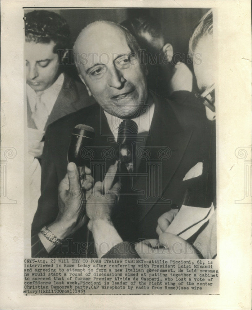 1953 Press Photo Attilio Piccioni interview Rome President Luigi Einaudi confer - Historic Images