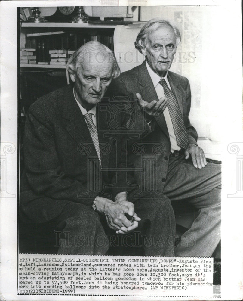 1959 Press Photo Auguste & Jean Piccard, inventors - Historic Images