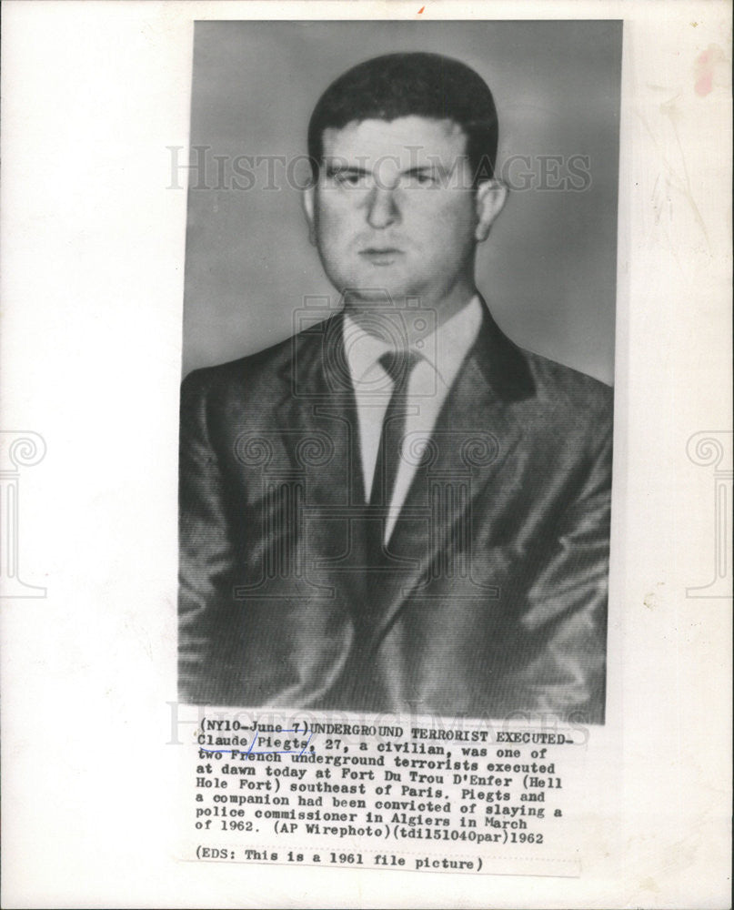 1962 Press Photo Claude Piegts,terrorist executed - Historic Images