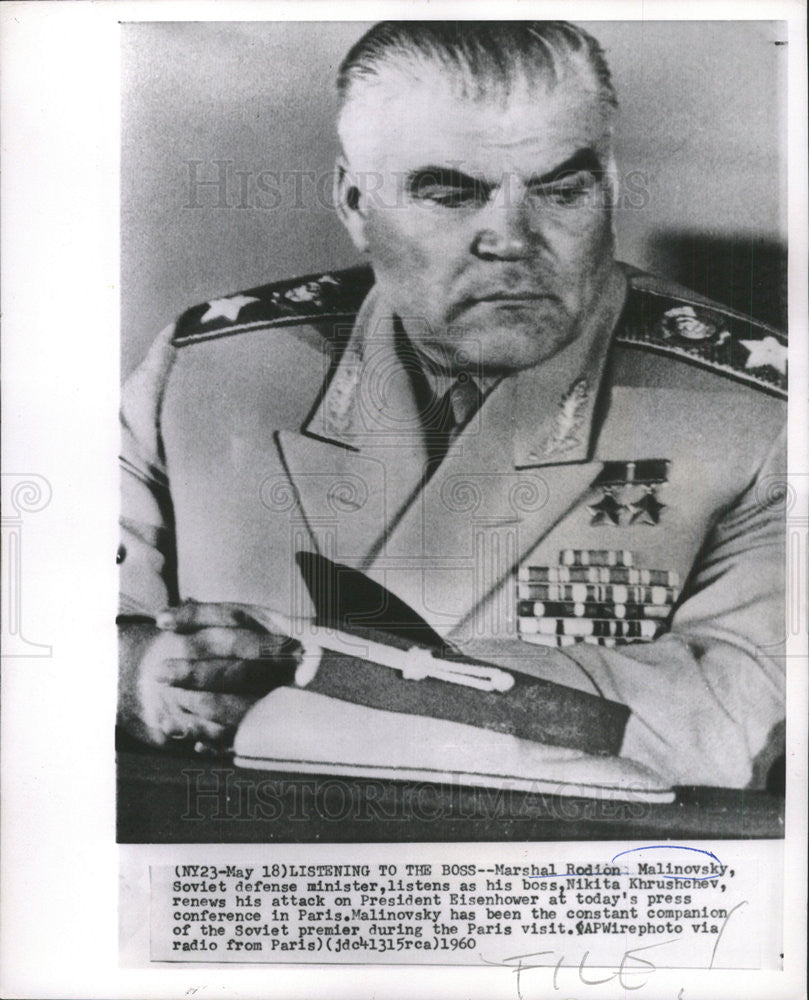 1960 Press Photo Marshal Rodion Malinovsky Soviet defense minister Khrushchev - Historic Images