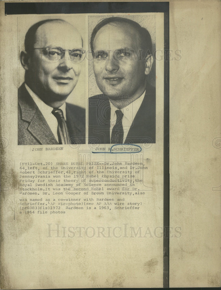 1972 Press Photo Dr. John Bardeen Dr. John Schrieffer 1972 Nobel Physics prize - Historic Images