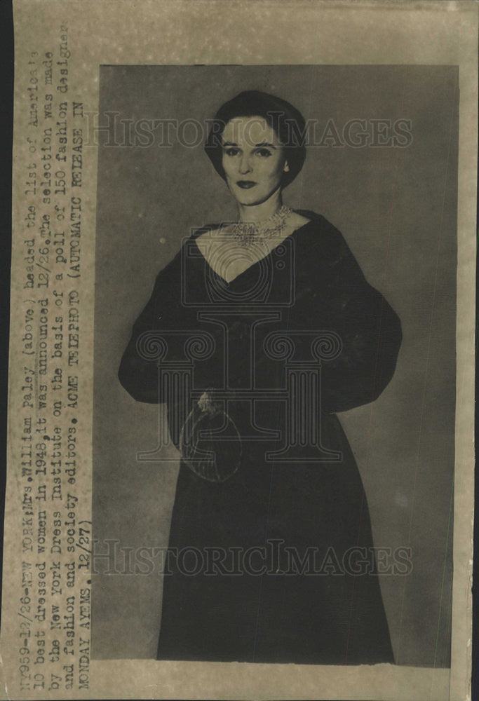 1948 Press Photo William Paley Best Dress Women - Historic Images