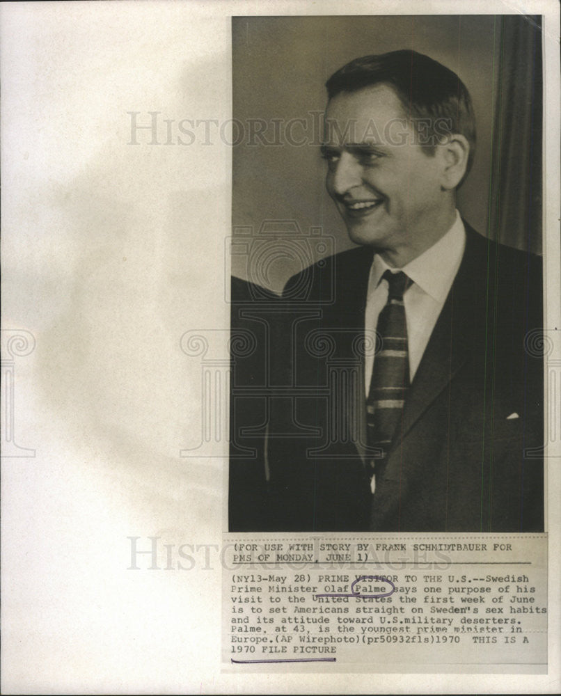 1970 Press Photo Swedish Prime Minister Olaf Palme Visit to the United States - Historic Images