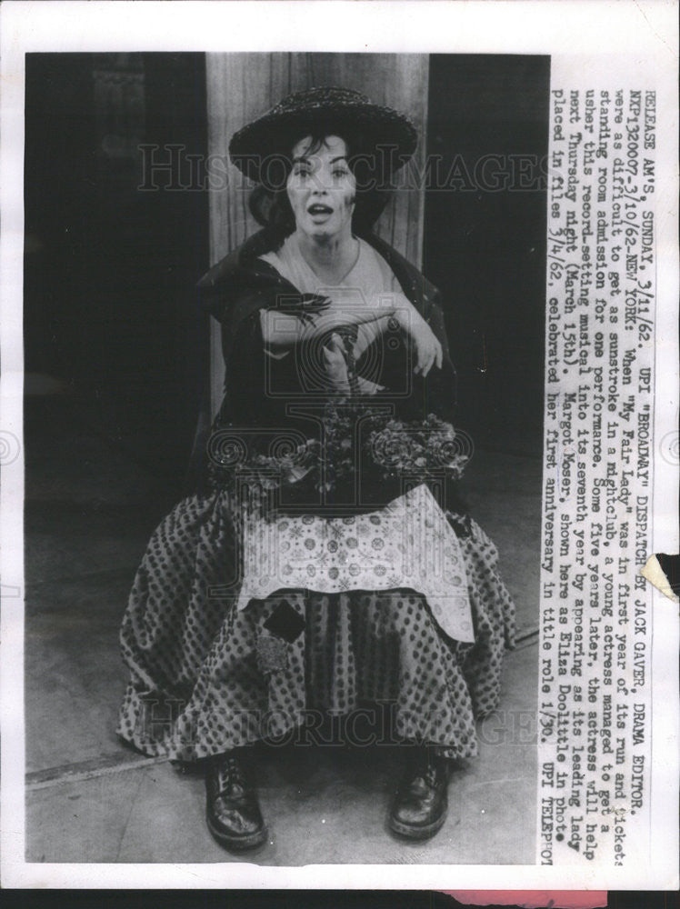 1962 Press Photo Margot Moser actress as Eliza Doolittle &quot;My Fair Lady&quot; musical - Historic Images