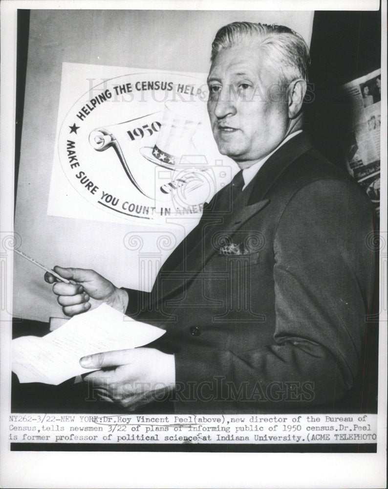 1950 Press Photo Roy Vincent Peel Director Census Professor Political Science - Historic Images