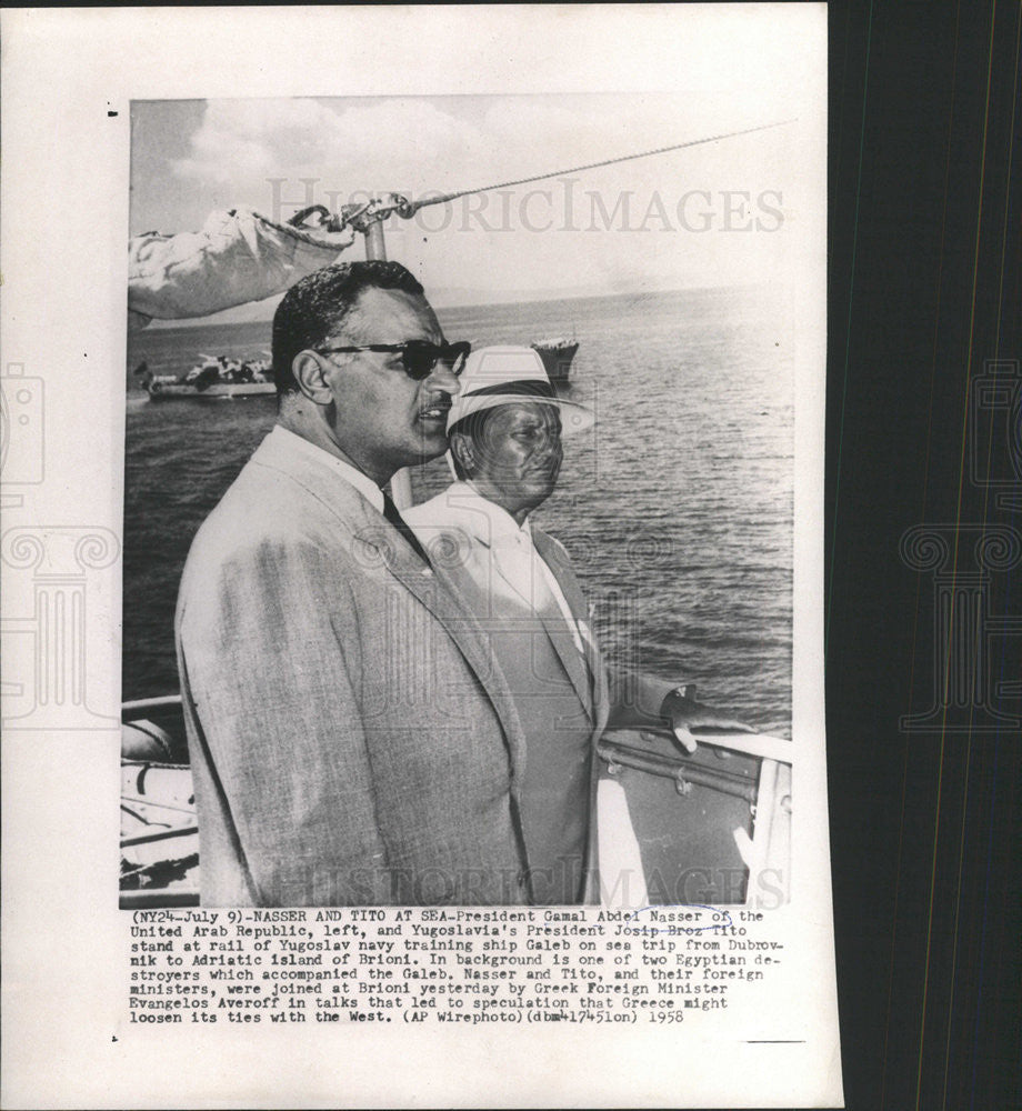 1958 Press Photo Gamal Abdel Nasser United Arab Republic Egypt President at Sea - Historic Images