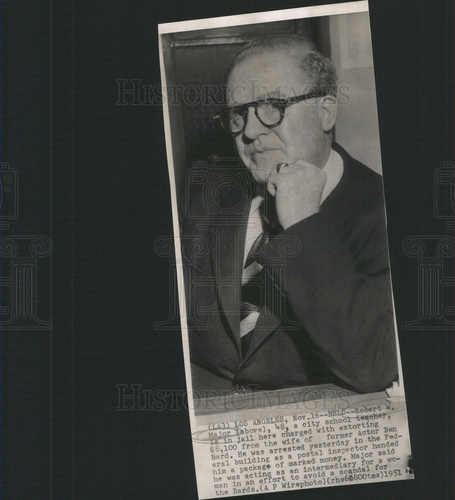 1951 Press Photo Robert Major city school teacher jail extortion - Historic Images