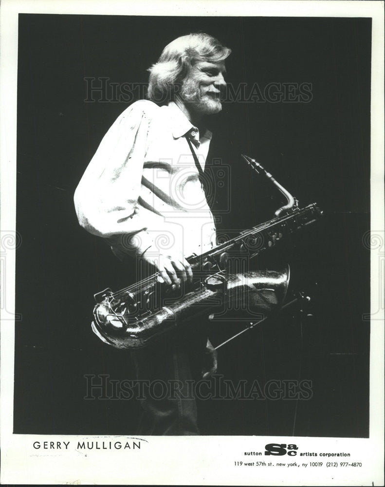 1982 Press Photo Saxophone player Gerry Mulligan promotional photo - Historic Images