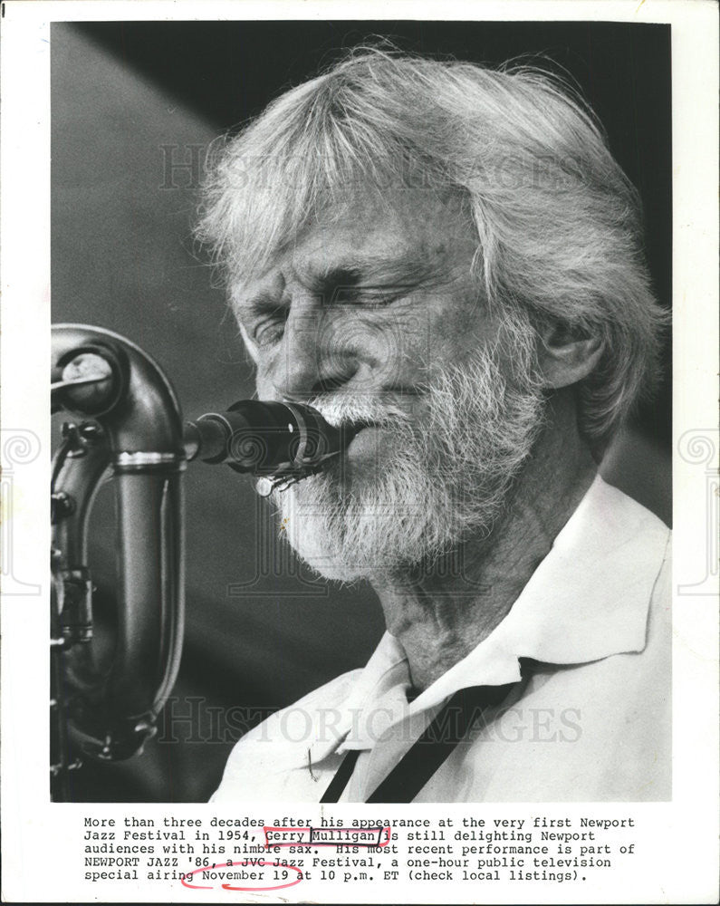 1992 Press Photo Saxophone Gerry Mulligan Newport Jazz Festival - Historic Images