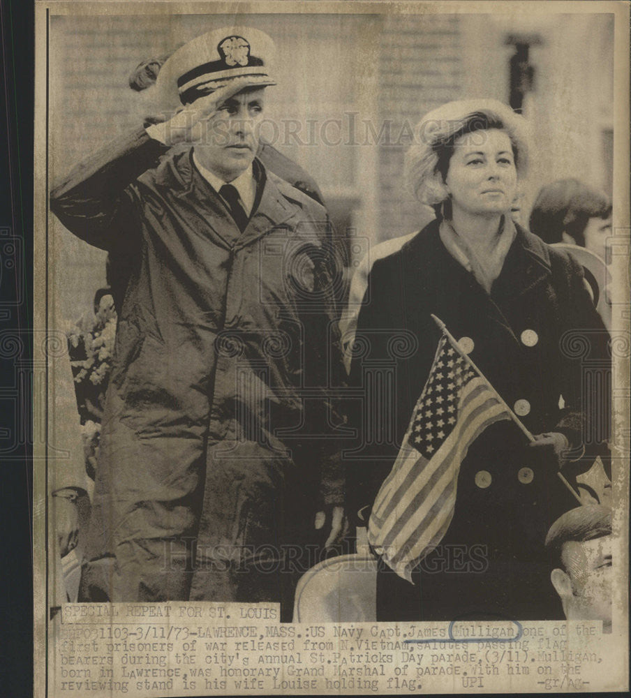 1973 Press Photo Navy Captain John Mulligan Vietnam Prisoner St. Patrick Day - Historic Images