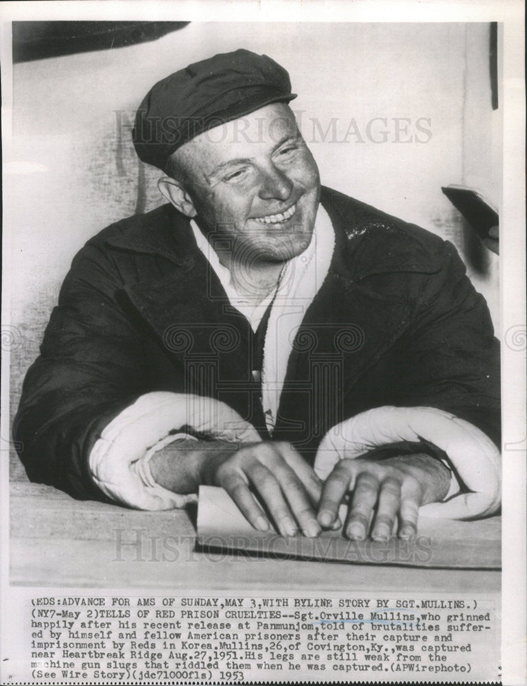 1953 Press Photo Sgt. Orville Mullins tells of Red Prison cruelties by Reds - Historic Images