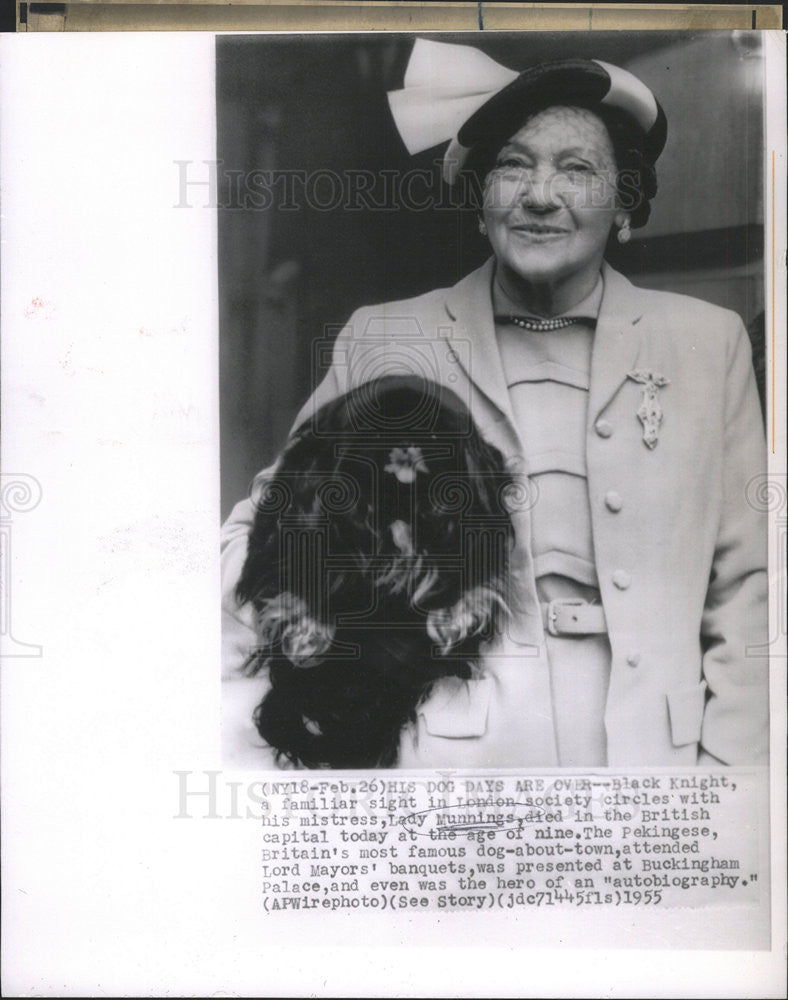 1955 Press Photo Black Knight Pekingese Lady Munnings died age nine - Historic Images