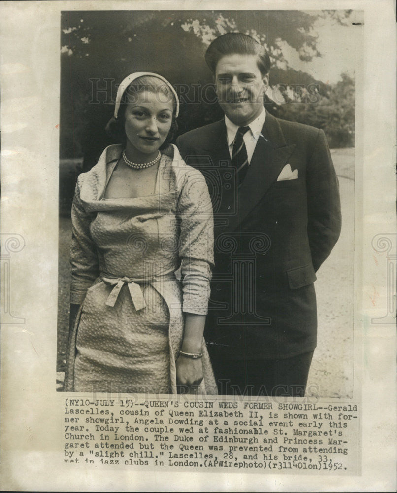 1952 Press Photo Gerald Lascelles Angela Dowding Wedding - Historic Images