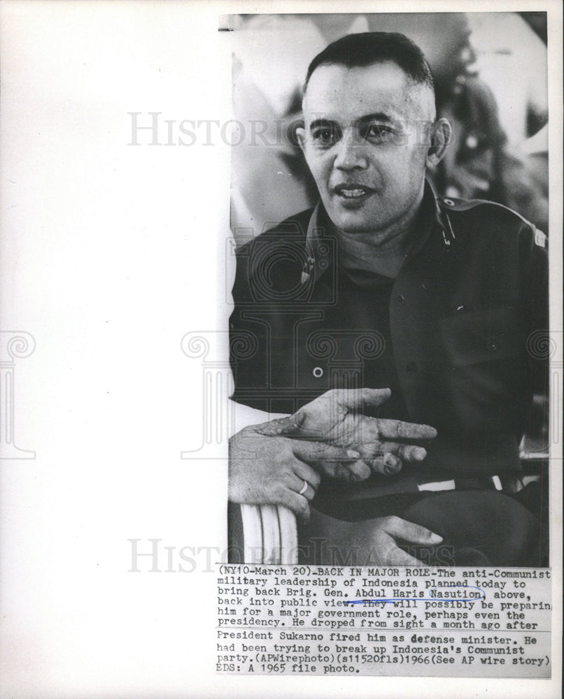 1965 Press Photo Brig Gen Abdul Haris Nasution former defense minister Indonesia - Historic Images