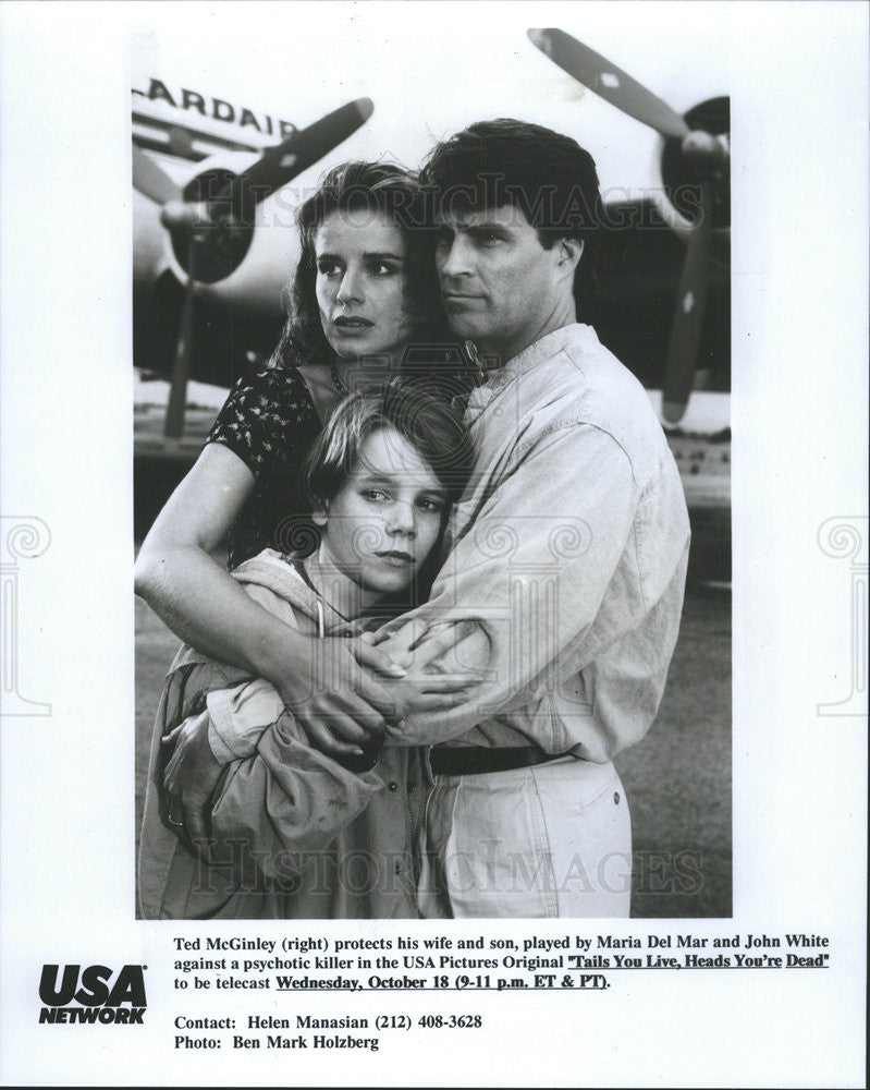 1995 Press Photo Ted McGinley, Maria Del Mar TAILS YOU LIVE, HEADS YOU&#39;RE DEAD - Historic Images