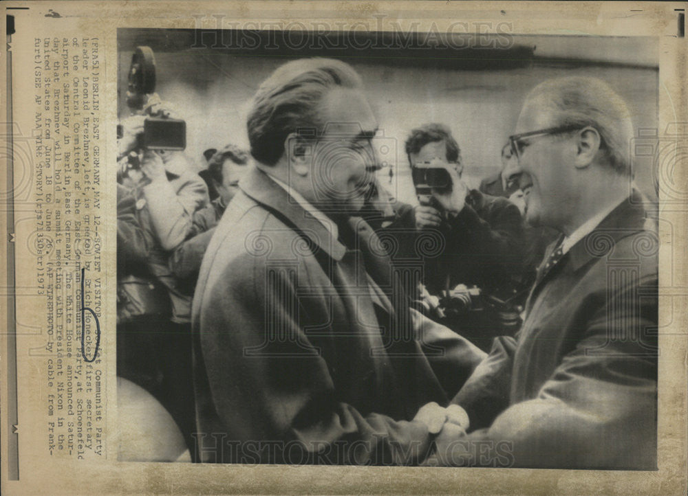 1973 Press Photo Soviety Communist Party Leader Leonid Brezhnev Erich Honecker - Historic Images