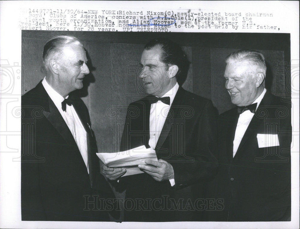 1964 Press Photo Richard Nixon board chairman Boys&#39; Club America Hoover Cole - Historic Images