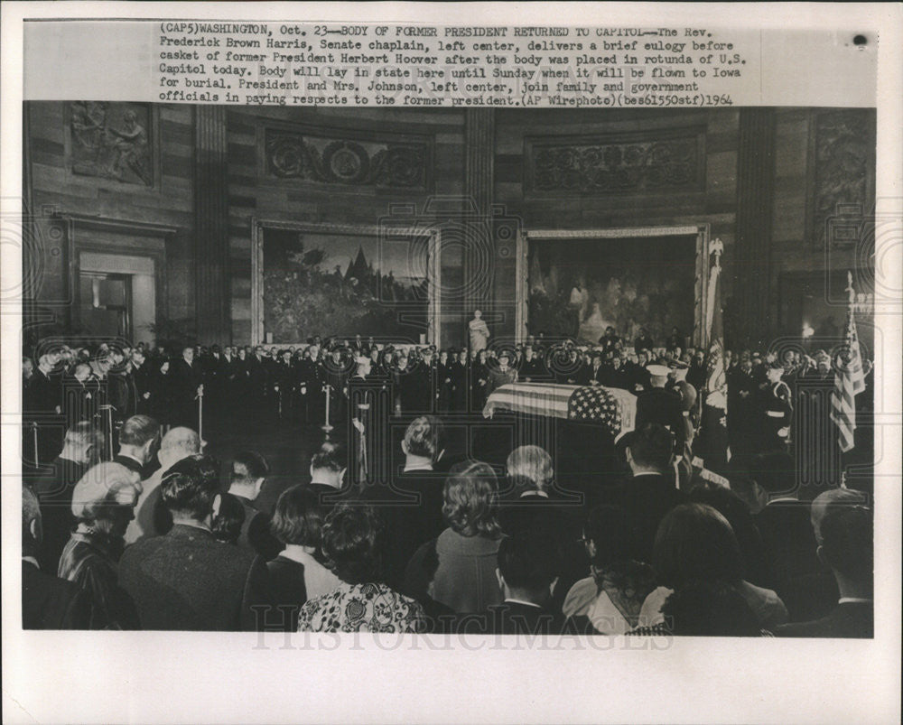 1964 Press Photo Rev. Frederick Harris eulogy former President Herbert Hoover - Historic Images