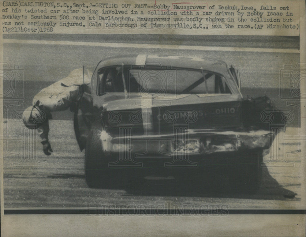 1968 Press Photo Columbus Ohio demolished car and driver - Historic Images