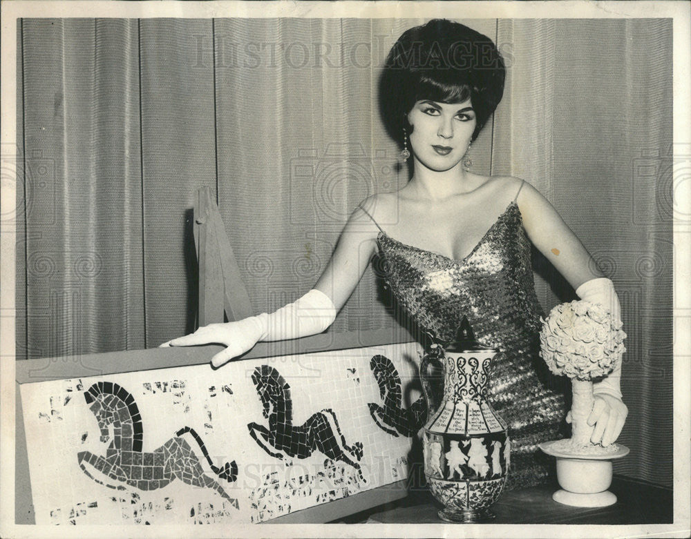 1961 Press Photo Rose Martino/Miss Chicago Ceramics/Beauty/Art/Mosaics - Historic Images