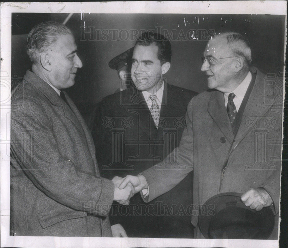 1953 Press Photo John Foster Dulles, Rene Mayer of France,  Richard Nixon - Historic Images