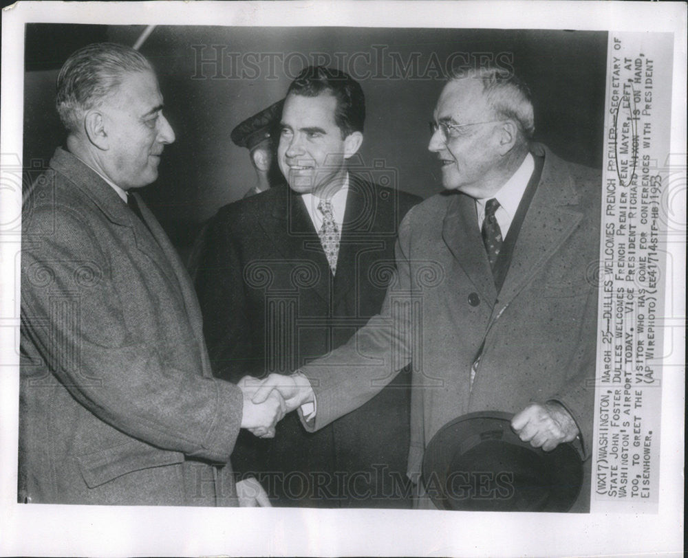 1953 Press Photo Secretary Of State John Foster Dulles French Premier Rene Mayer - Historic Images