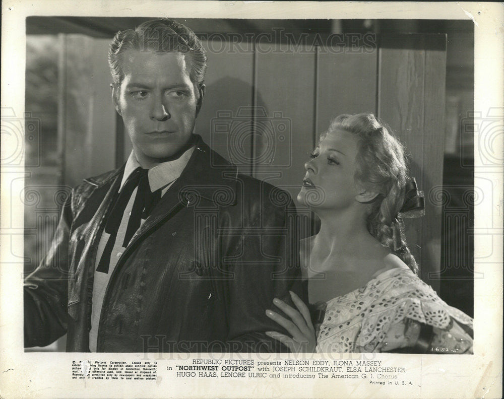 1947 Press Photo Nelson Eddy, Ilona Massey in &quot;Northwest Outpost&quot;, Republic Pict - Historic Images