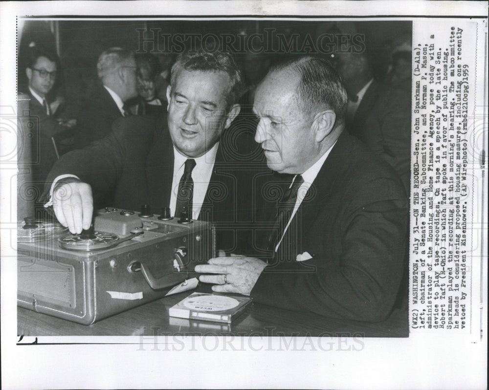 1959 Press Photo Sen John Sparkman and Norman Mason Prepare To Record Senate - Historic Images