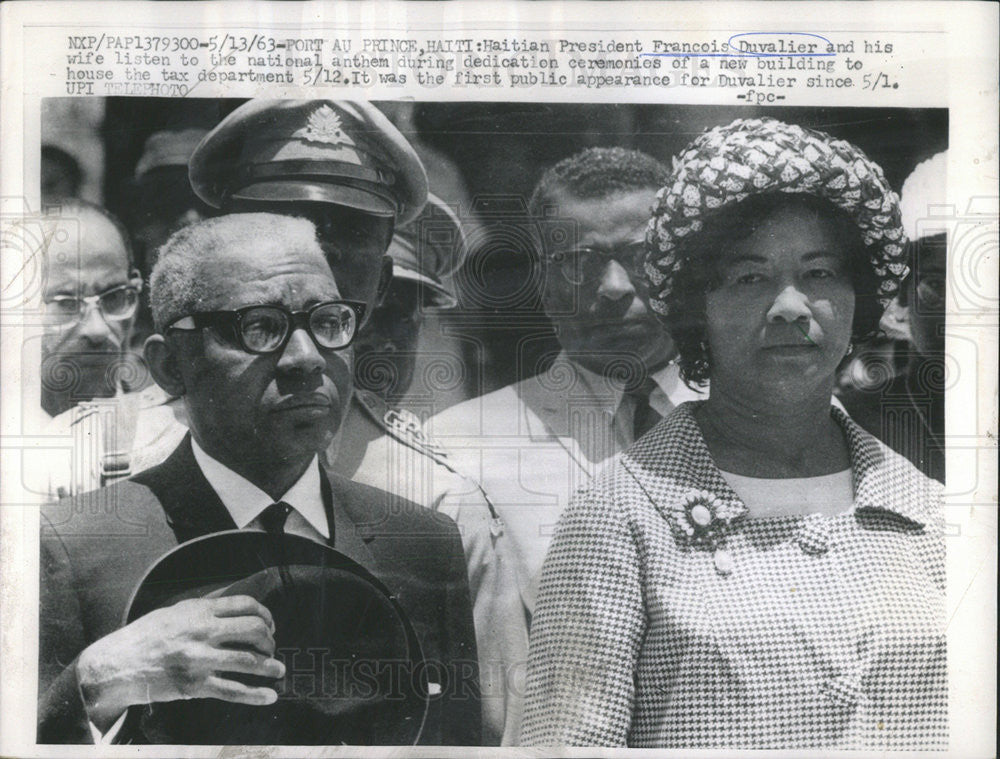 1963 Press Photo Haitian President Francois Duvalier wife listen national anthem - Historic Images