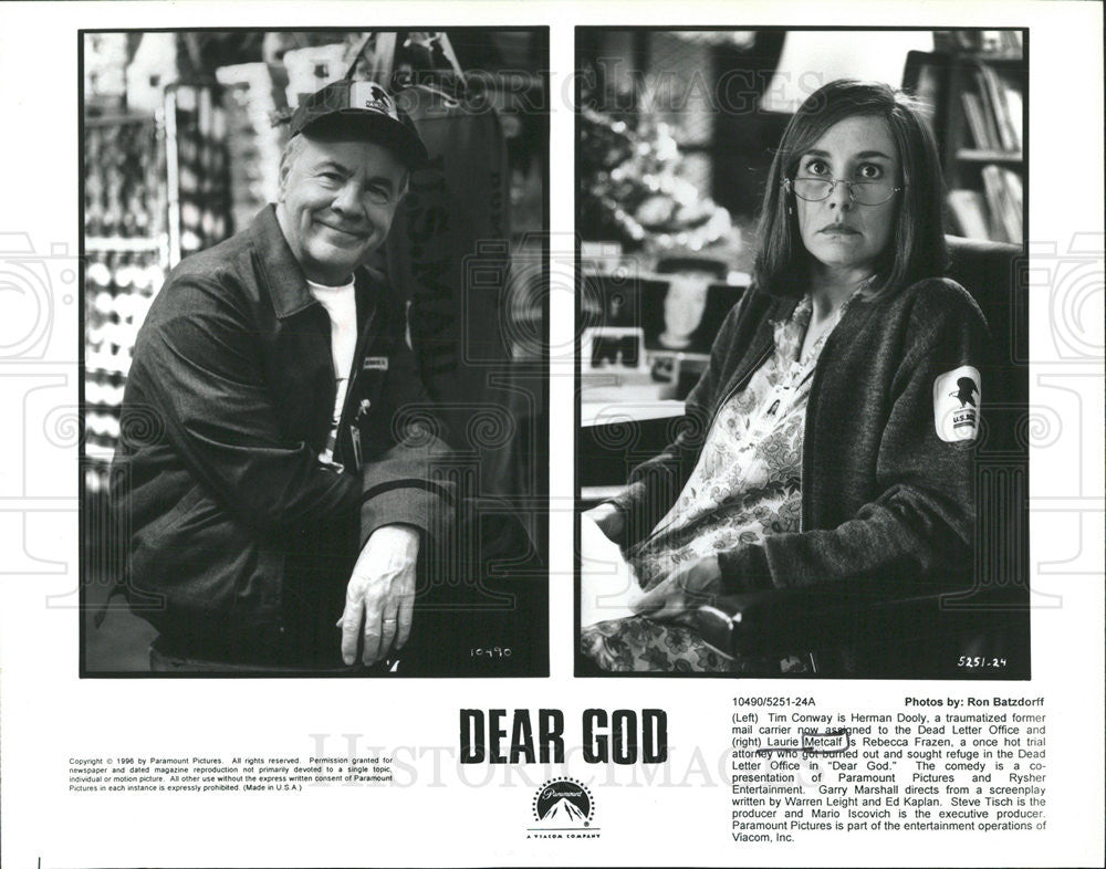 1996 Press Photo of Tim Conway and Laurie Metcalf in the film, &quot;Dear God&quot; - Historic Images