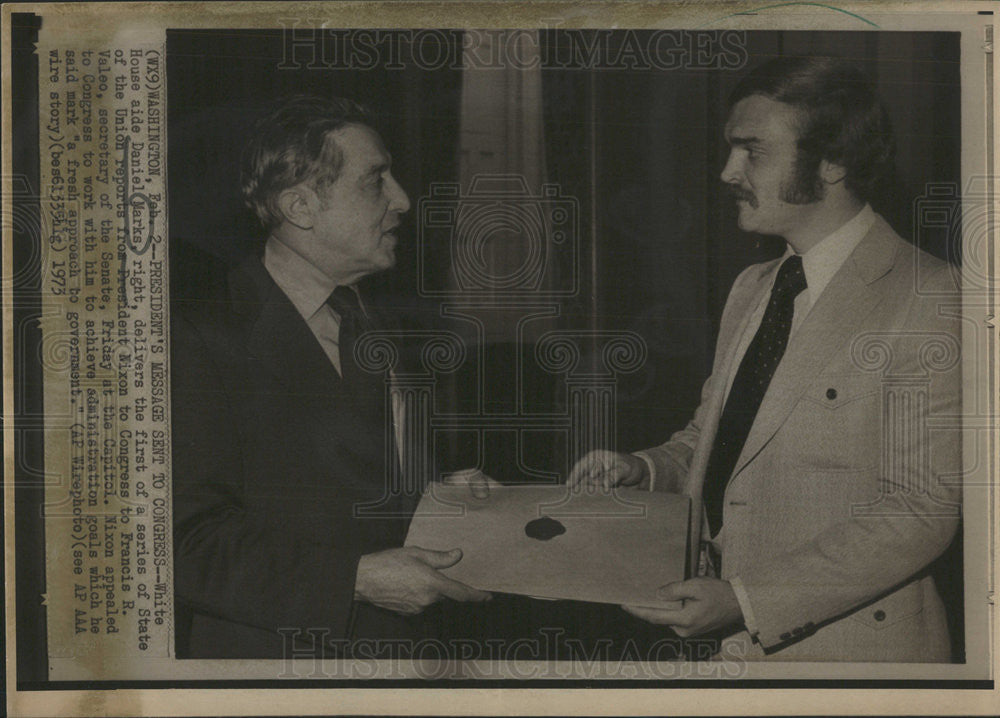 1973 Press Photo White House aide Daniel Marks and Francis Valeo - Historic Images