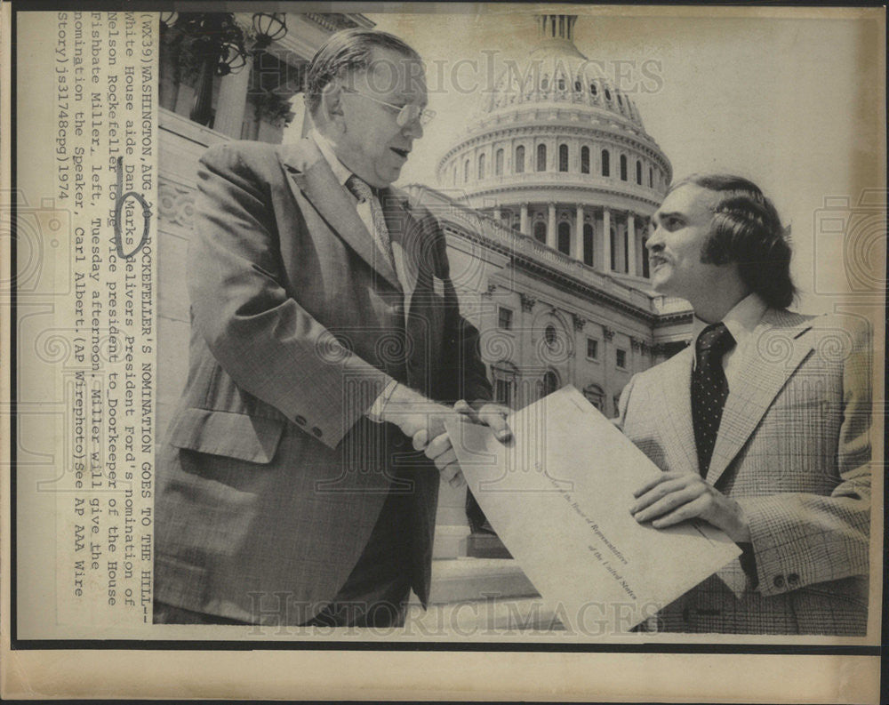 1974 Press Photo President Ford&#39;s White House Aide Dan Marks And Fishbate Miller - Historic Images
