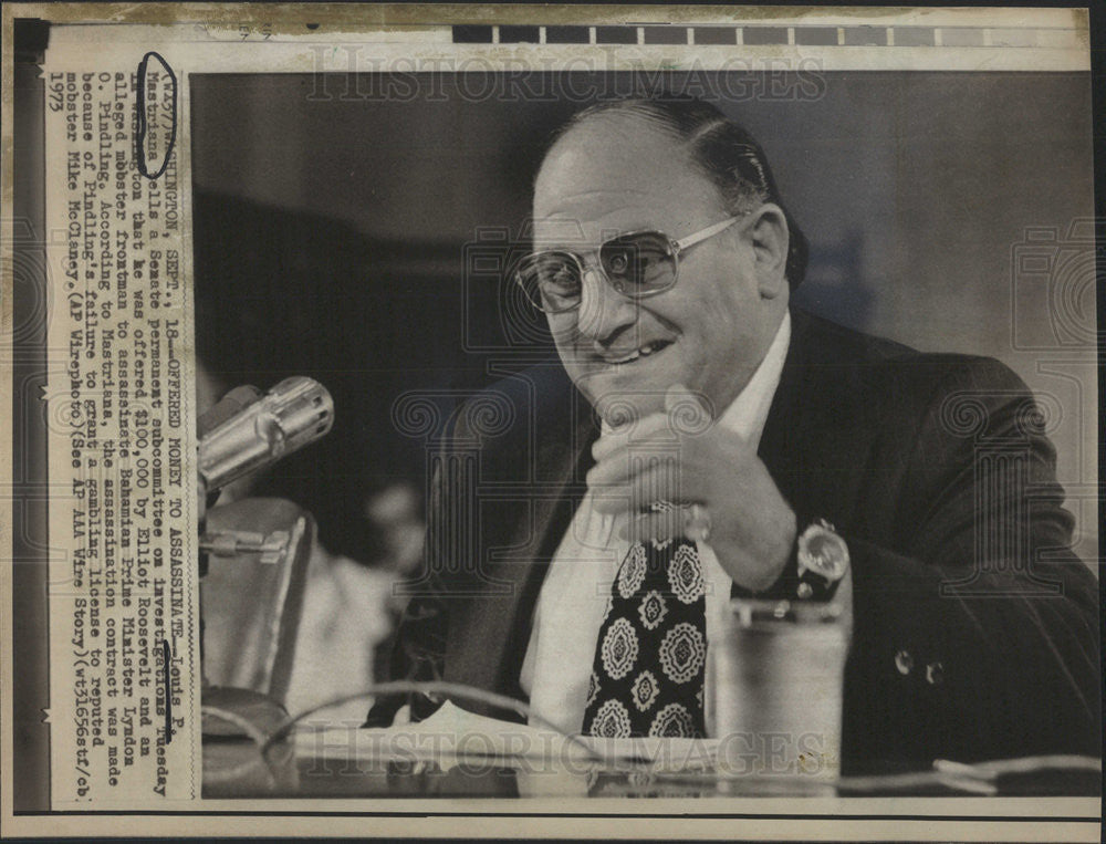 1973 Press Photo Louis P. Mastriana vells  Senate permanent subcommittes - Historic Images