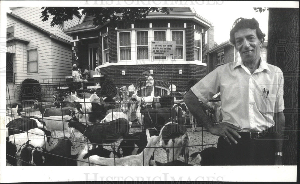 1982 Press Photo John Matar birthday present yard full goats gift brother Sam - Historic Images