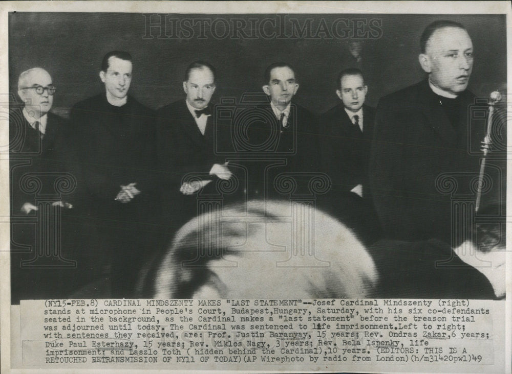 1949 Press Photo Joseph Cardinal Mindszenty/Treason Trial/Budapest Hungary - Historic Images