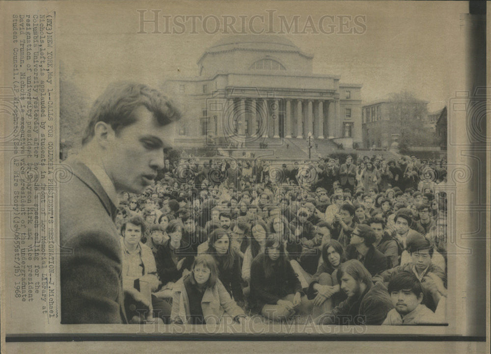 1968 Press Photo Michael Nichols Grayson Kirk David Truman Resignation Protest - Historic Images