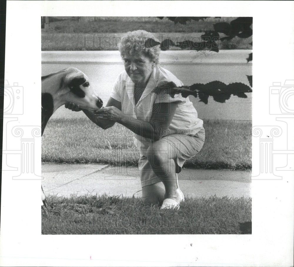 1991 Press Photo Virginia Walters concrete calf stolen later returned - Historic Images