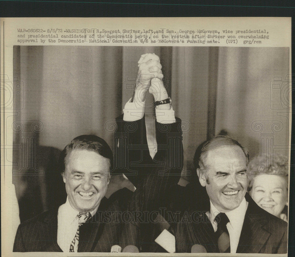 1972 Press Photo R. Sargent Shriver Sen George McGovern Democratic Party - Historic Images