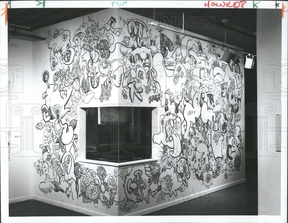 1994 Press Photo Richard Mallette India Ink Wall Drawings School Art Institute - Historic Images