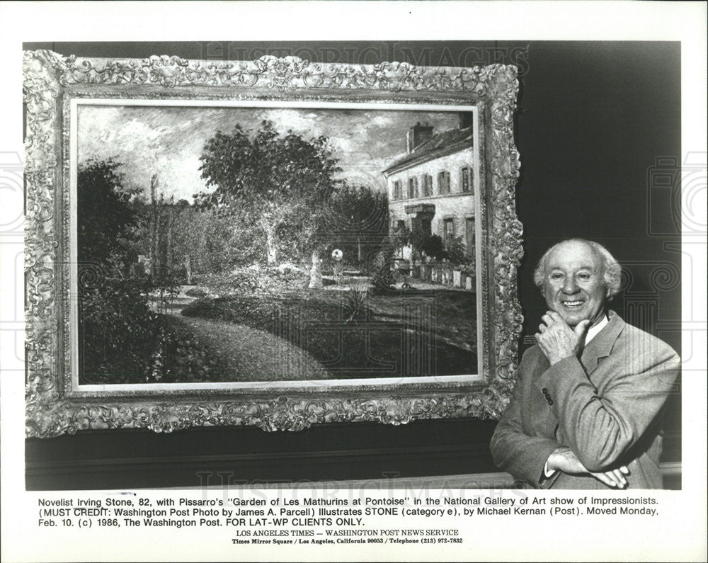 1986 Press Photo Irving Stone Pissaro &quot;Garden of Les Mathurins at Pontoise&quot; - Historic Images