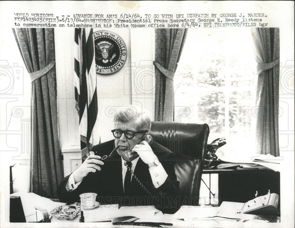 1964 Press Photo George E Reedy White House Presidential Press Secretary - Historic Images