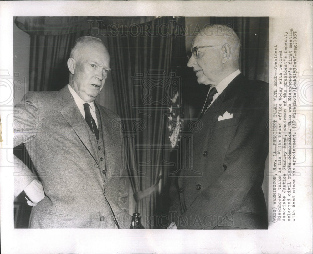 1957 Press Photo Stanley Reed United States Supreme Court Associate Justice - Historic Images