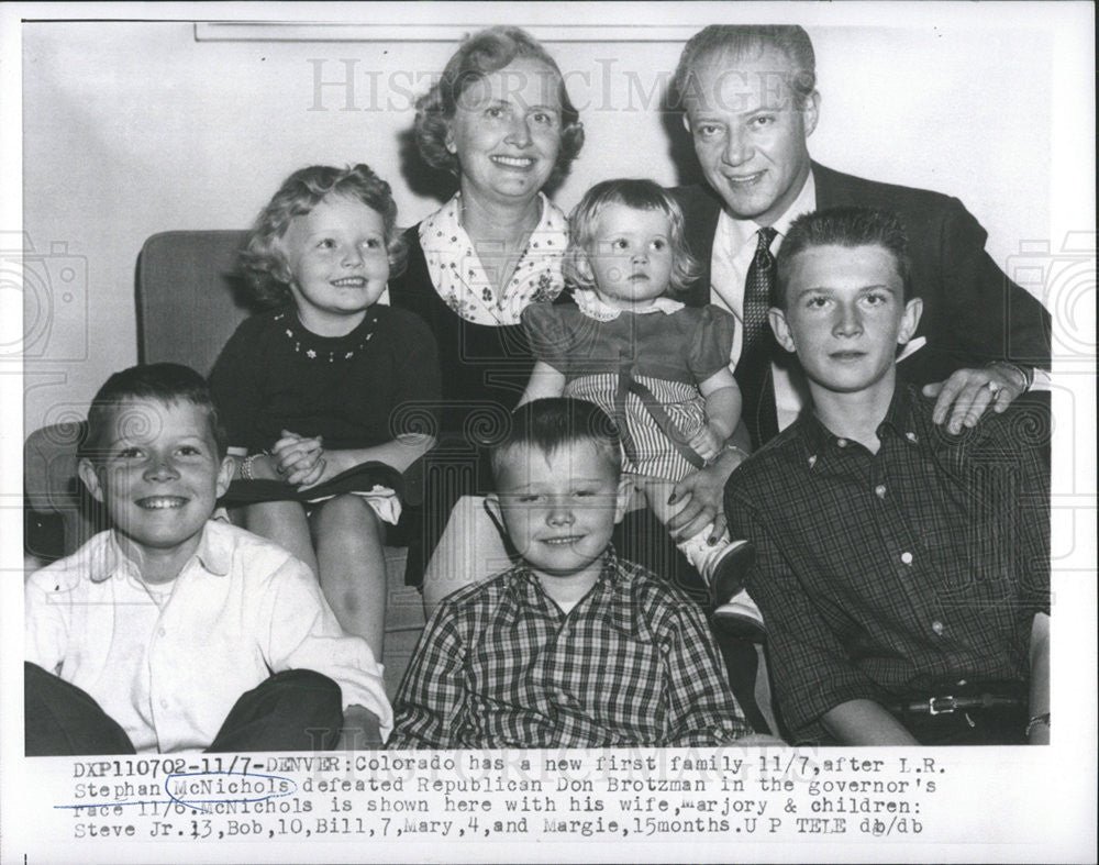 1956 Press Photo Stephan McNichols Colorado Governor Wife Family Members - Historic Images