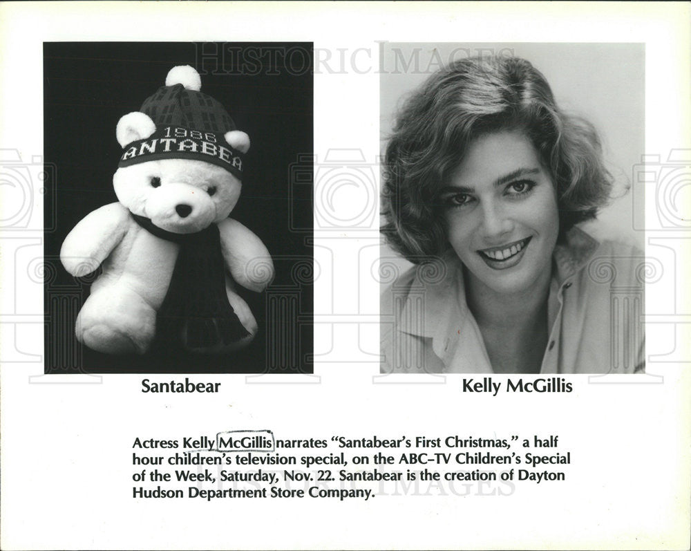 1986 Press Photo Kelly McGillis Actress Narrate &quot;Santabear&#39;s First Christmas&quot; TV - Historic Images