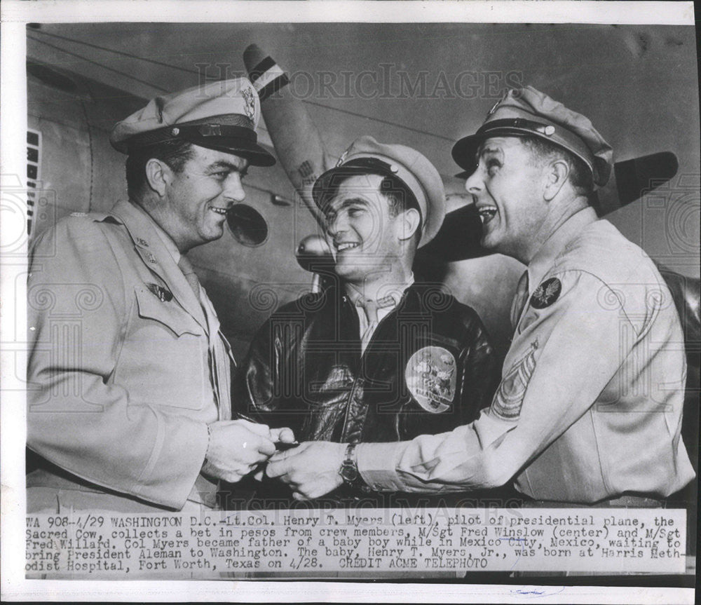 1947 Press Photo Lt. Col. Henry T. Myers President Harry Truman Pilot - Historic Images