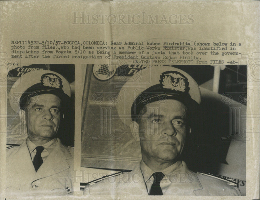 1957 Press Photo Rear Admiral Ruben Piedrahita - Historic Images