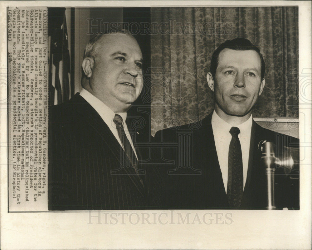 1964Press Photo Carl E.Sanders Called the Republican electors meeting at Atlanta - Historic Images