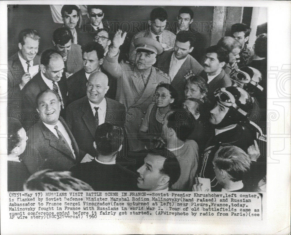 1960 Press Photo Russian Premiers Visit Battle Scene in France. - Historic Images